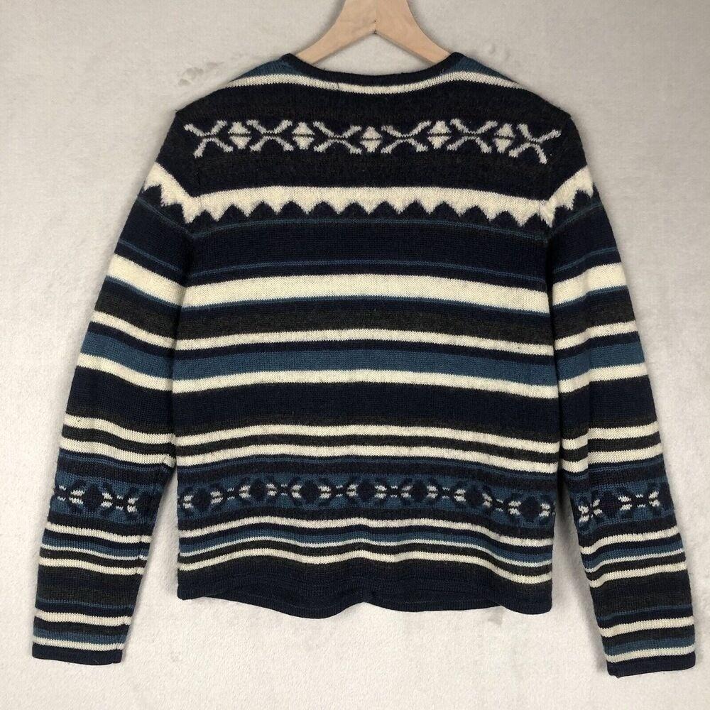 VTG KAREN SCOTT 100% Wool Cardigan Women's Sz M Black Blue Metal Button Sweater - Picture 2 of 13